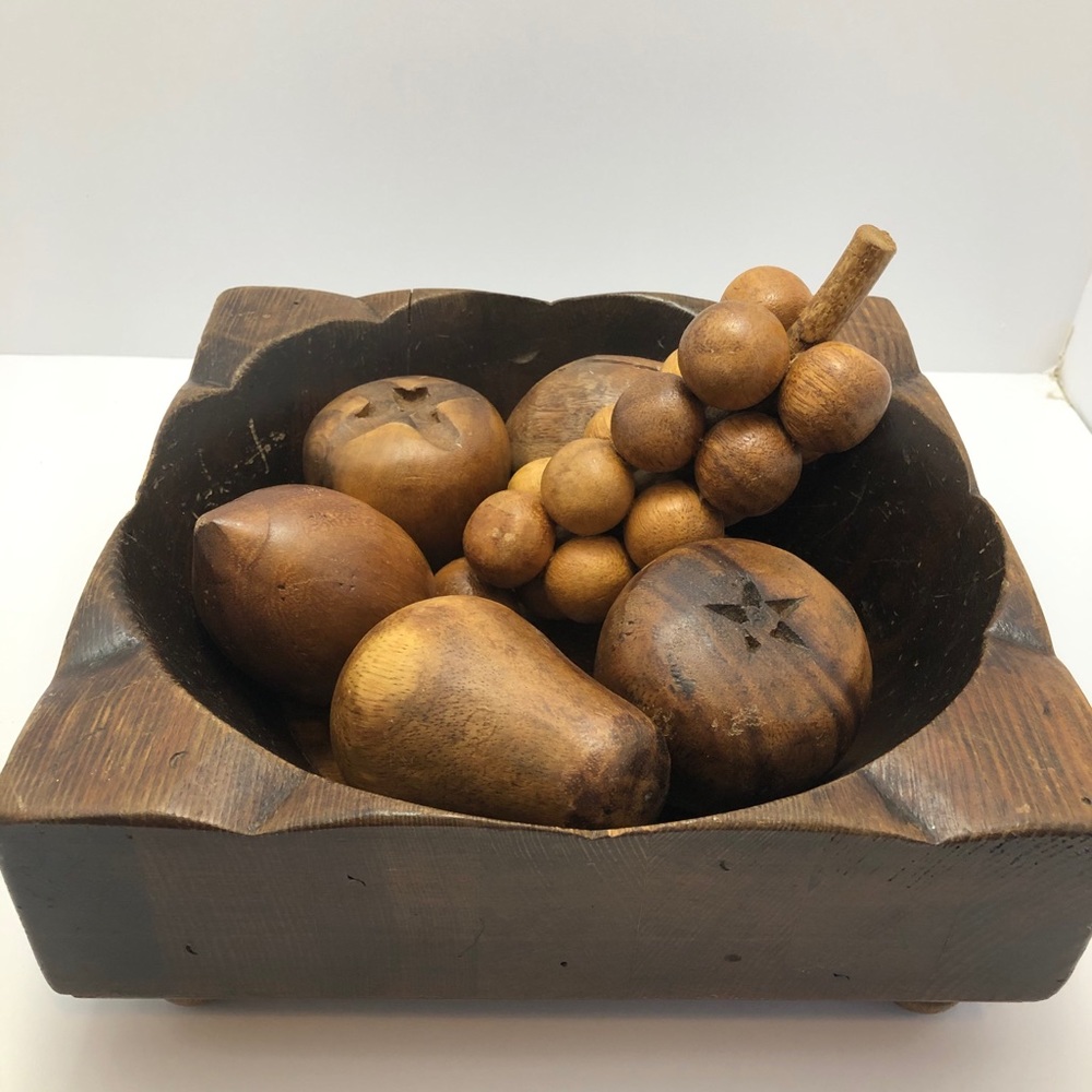 Vintage Mid Century Modern Wood Bowl With Fruit